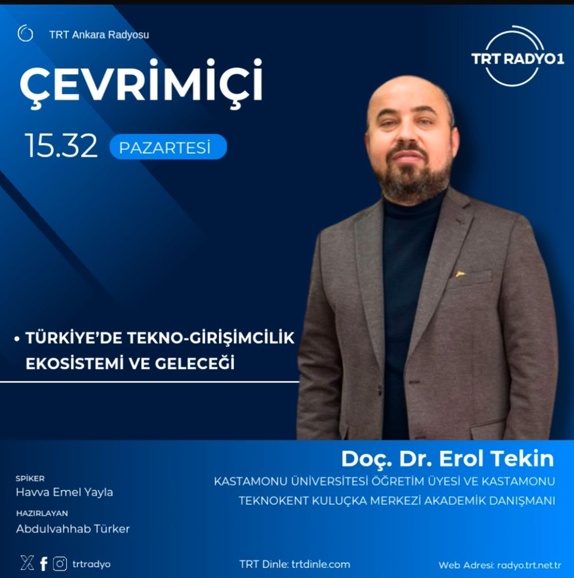 Fakültemiz Uluslararası Ticaret ve Lojistik Bölümü Bölüm Başkanı Doç. Dr. Erol TEKİN TRT Radyo 1'de yayınlanan “Çevrimiçi Programı”na Katıldı